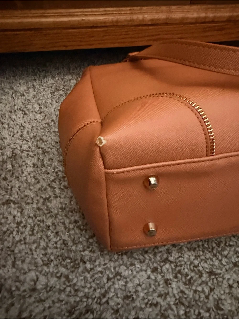Tan Saffiano Structured Laptop Tote with Silver Accents